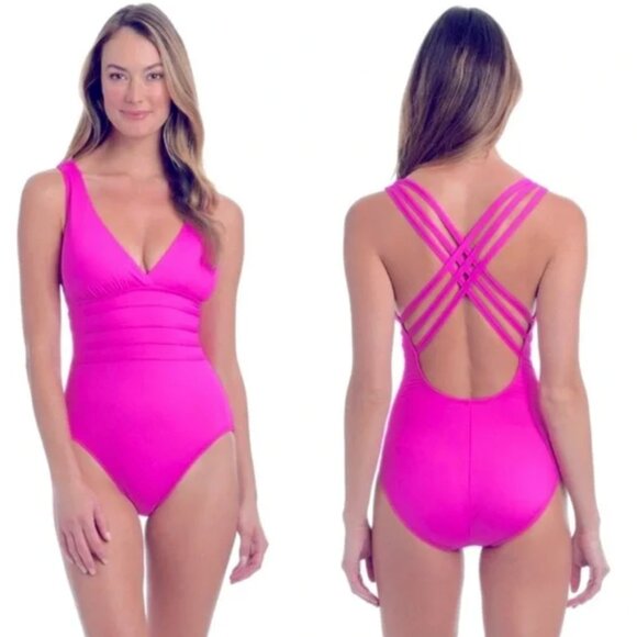 NWT La Blanca Women's Plus Island Goddess Mio One-Piece Swimsuit in Pink Sz 16W - Picture 6 of 6